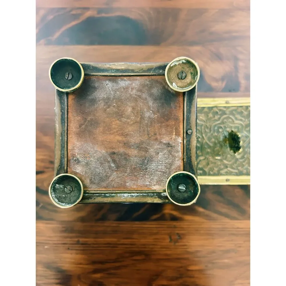 Antique Embossed Brass HMS Victory Maritime Tea Caddy / Tobacco Box